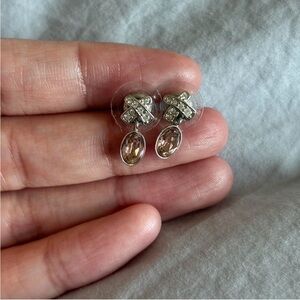 swarovski crystal bows pink drop Sterling silver earrings